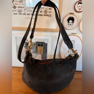 Clare V Moyen Messenger in navy suede